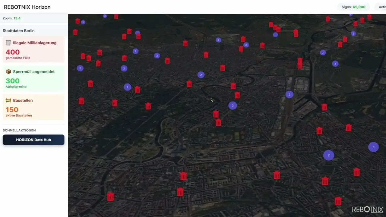 HORIZON platform showing events on a city map
